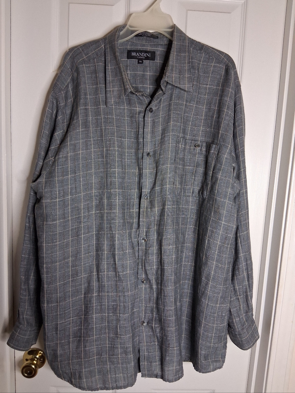Brandini Plaid Button-Up Linen Blend Slt. Distressed Shirt Sz XXL